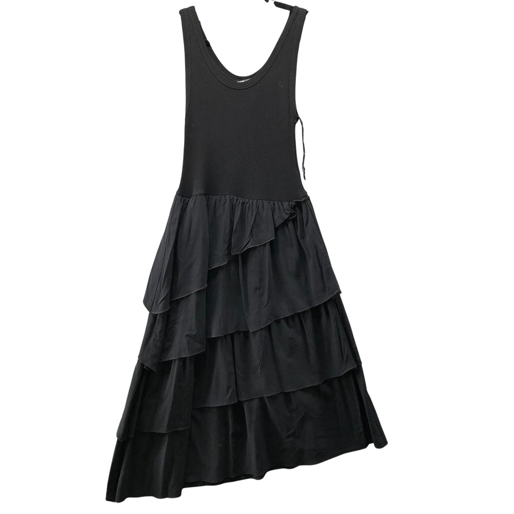 Zara Tiered Ruffle Asymmetrical Midi Dress Womens L Ribbed Tank Sleeveless